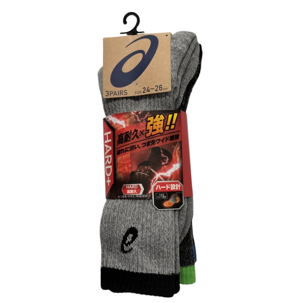 アシックス　紳士　ワークソックス　ストライプ底パイルクルー　Ｍ　２４ー２６ｃｍ　３足入り