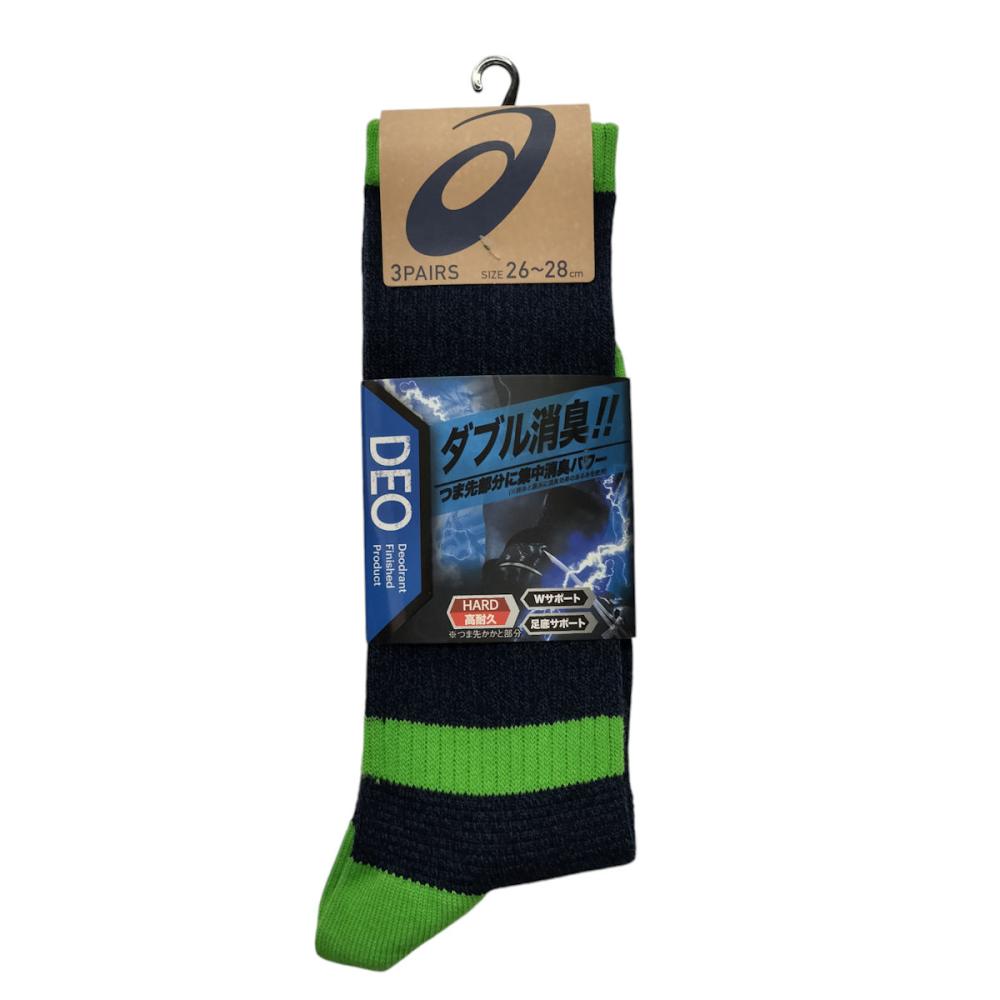 アシックス　紳士　ワークソックス　つま先踵切替クルー　Ｌ　２６ー２８ｃｍ　３足入り