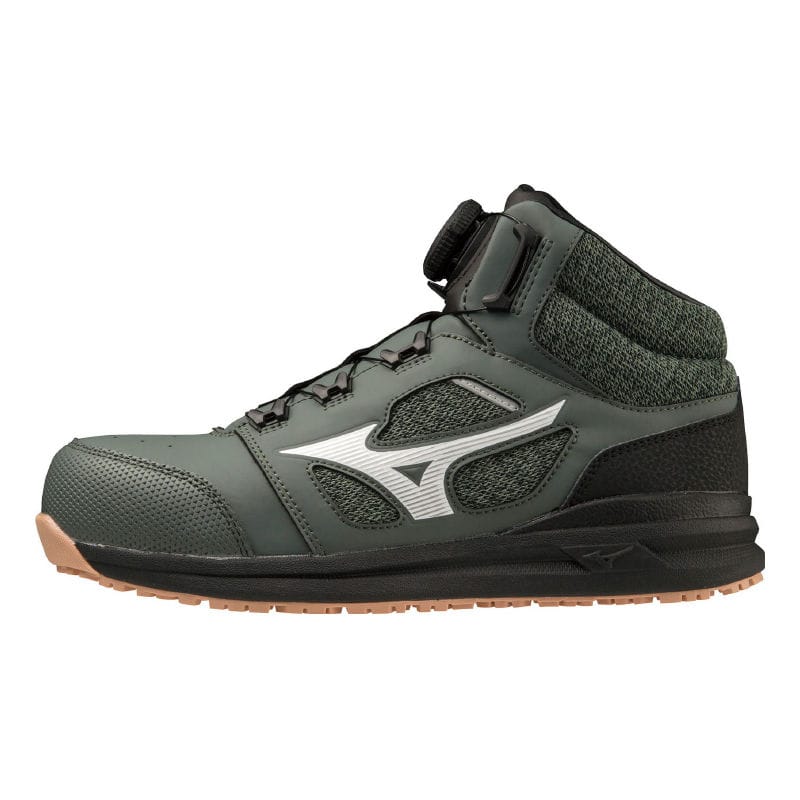 ミズノ　安全靴　ＡＬＭＩＧＨＴＹ　ＬＳ２　ＢＯＡ７３Ｍ　ミッドカット　カーキ　２６．０ｃｍ