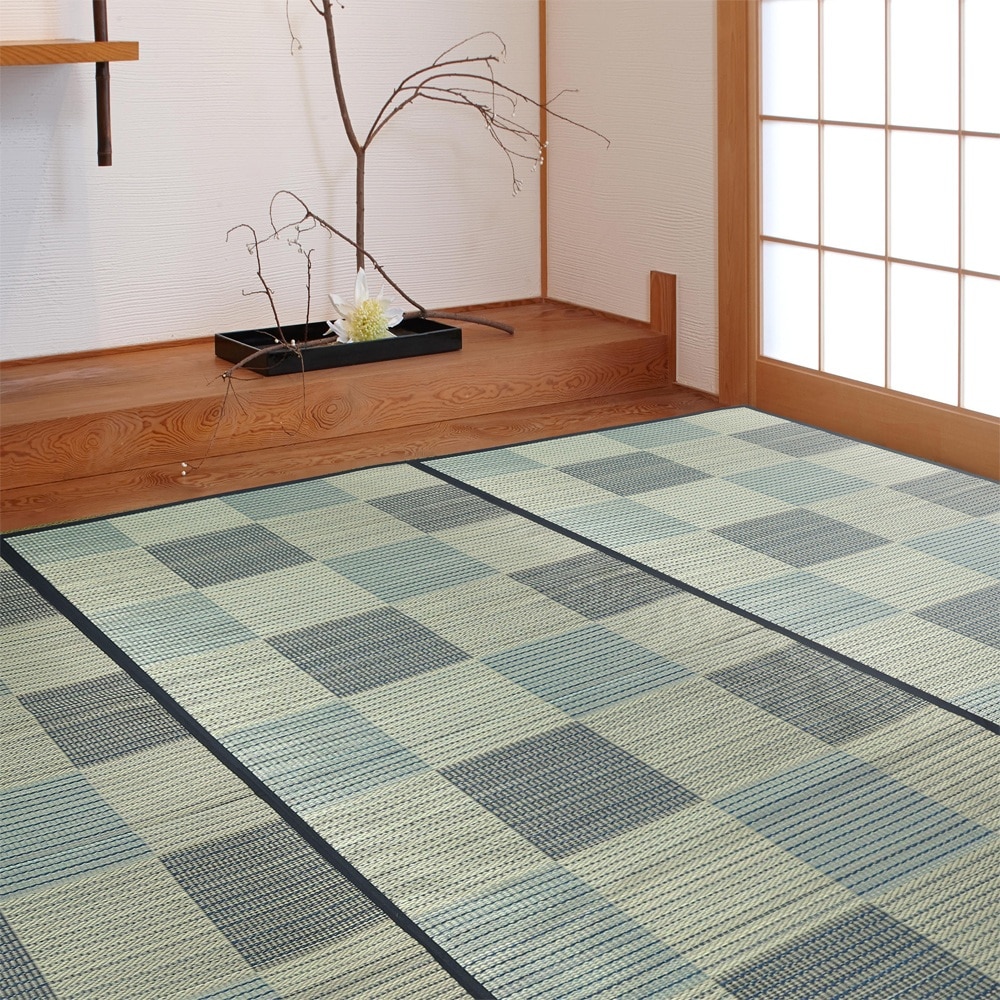 大島屋　裏地付きい草花ござ　唐草市松　江戸間３畳　１７４×２６１ｃｍ