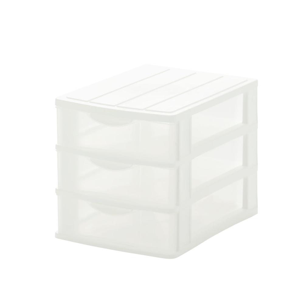 引出小物ケース　浅型３段　ホワイト　幅２６×高さ２８×奥行３４．５ｃｍ