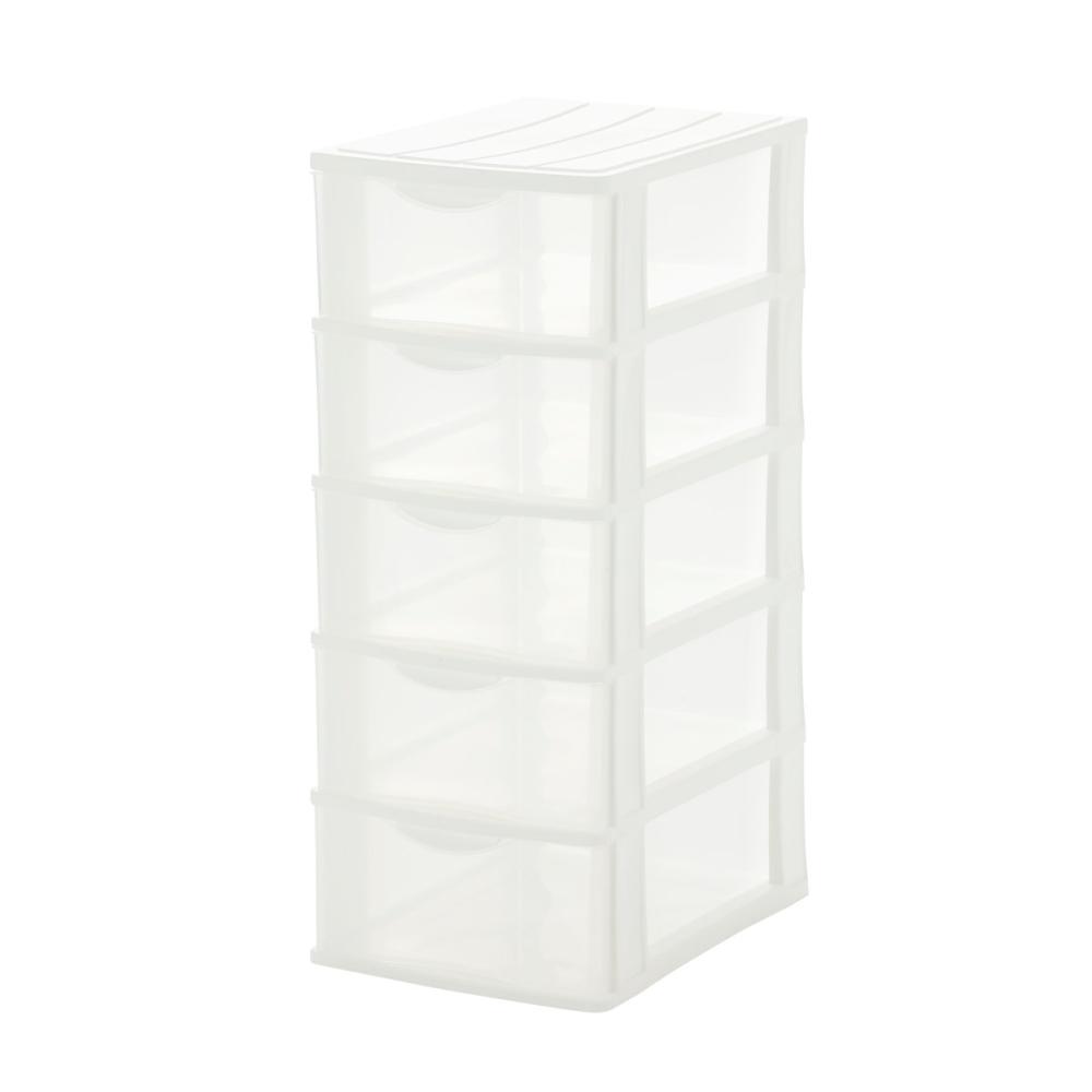 引出小物ケース　深型５段　ホワイト　幅２６×高さ６５．６×奥行３４．５ｃｍ