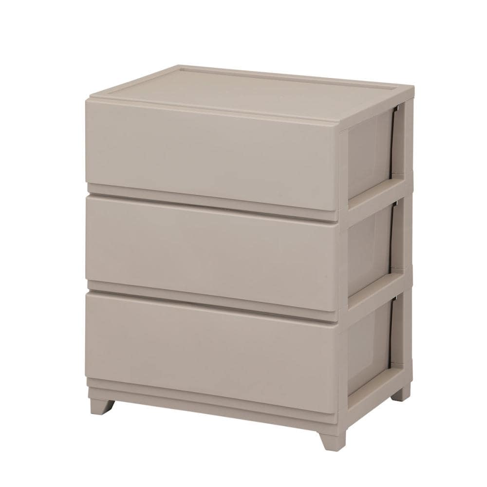 リビングチェスト　ワイド　３段　ベージュ