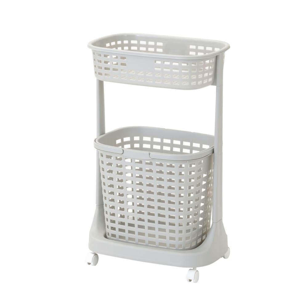 アテーナライフ　２段ランドリーバスケット　ライトグレー
