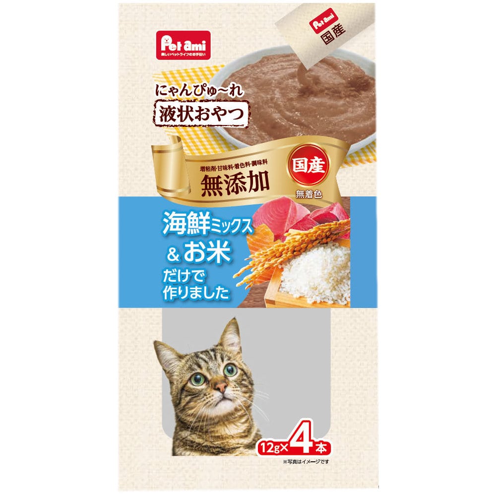 Ｐｅｔａｍｉ　無添加にゃんぴゅ～れ　海鮮ミックス＆お米　１２ｇ×４本