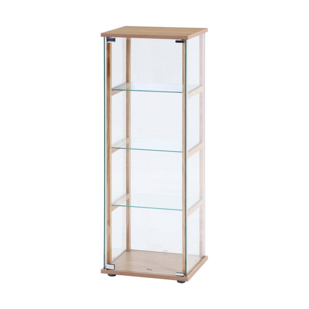 不二貿易　ガラスコレクションケース４段　ナチュラル　全面ガラス　木製支柱　幅４２．５×高さ１２０×奥行３６．５ｃｍ　Ｄ７２８０４