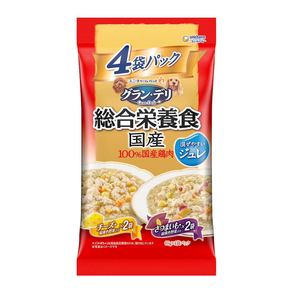 グラン・デリ　総合栄養食　国産　パウチジュレ　成犬用さつまいも入り×チーズ入り　６５ｇ×４袋