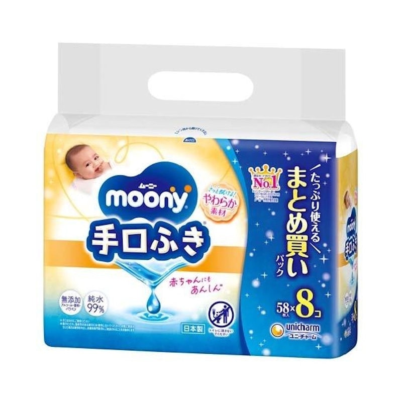ユニ・チャーム　ムーニー　手口ふき　詰替用５８枚×８個