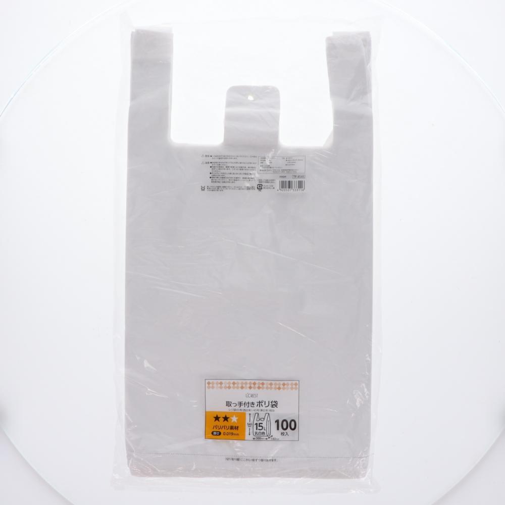 Ｌ’ＣＲＥＳＴ（ルクレスト）　取っ手付きポリ袋　４４×５４ｃｍ　乳白色　１００枚入り