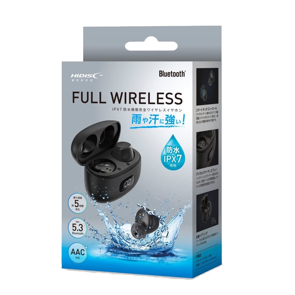 磁器研究所　ＩＰＸ７防水　フルワイヤレスイヤホン　ブラック