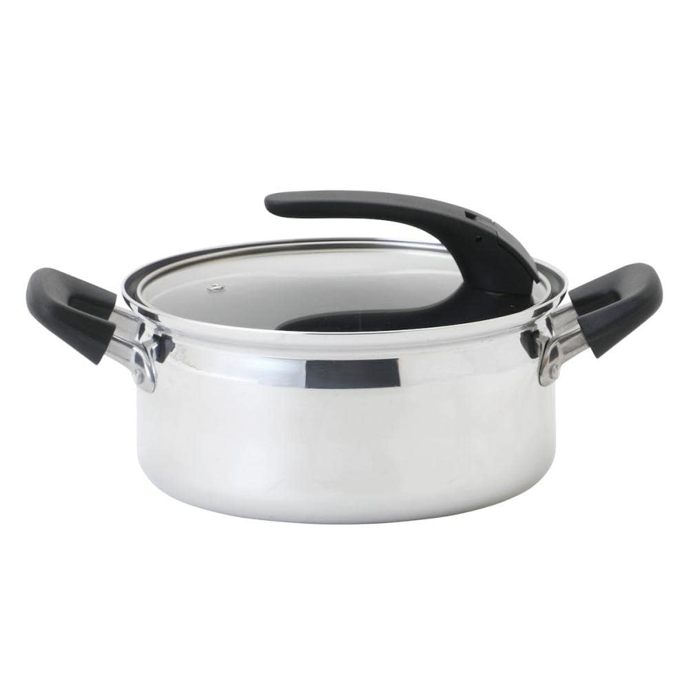 アテーナライフ　ＩＨ対応　目盛り付き吹きこぼれにくい超軽量アルミ両手鍋　２０ｃｍ