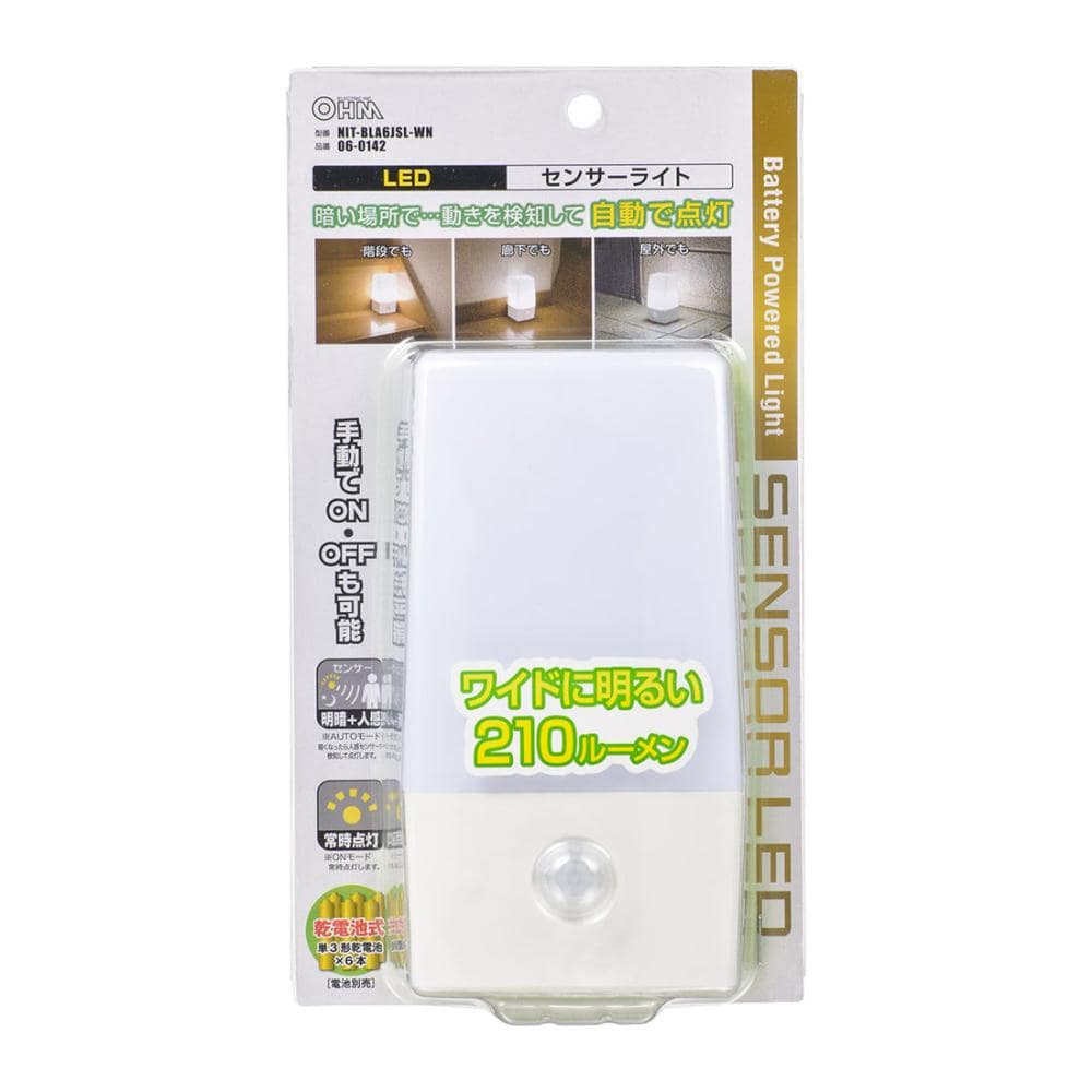 オーム電機　ＬＥＤセンサーライト　明暗人感センサー　ＮＩＴ－ＢＬＡ６ＪＳＬ－ＷＮ
