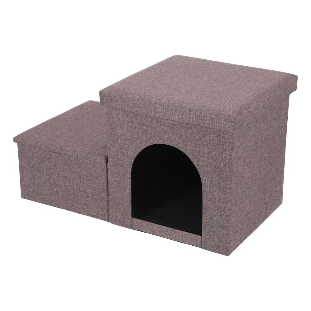 不二貿易　収納付きペットステップ＆ハウス　チャコール