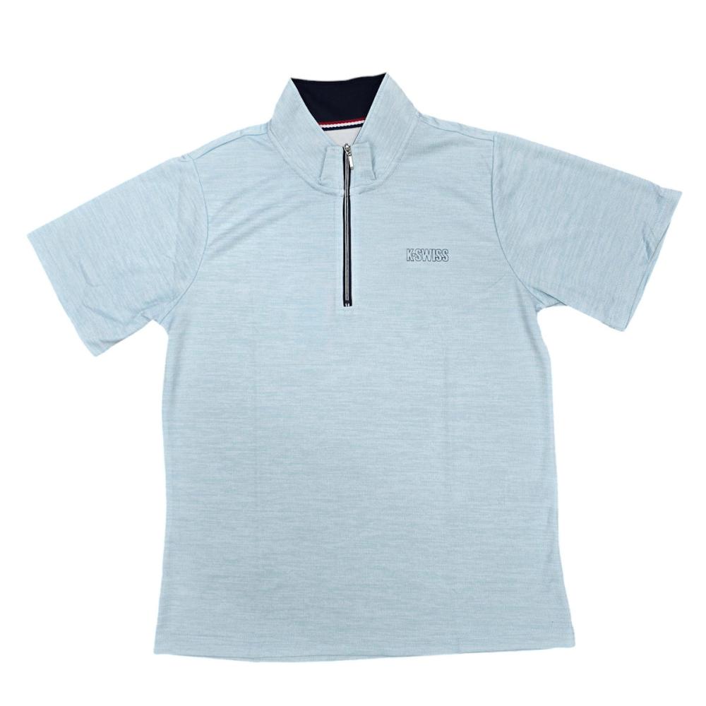 Ｋ・ＳＷＩＳＳ　婦人　杢天竺　ハーフジップＴシャツ　サックス　Ｌ　ＫＢ４０３