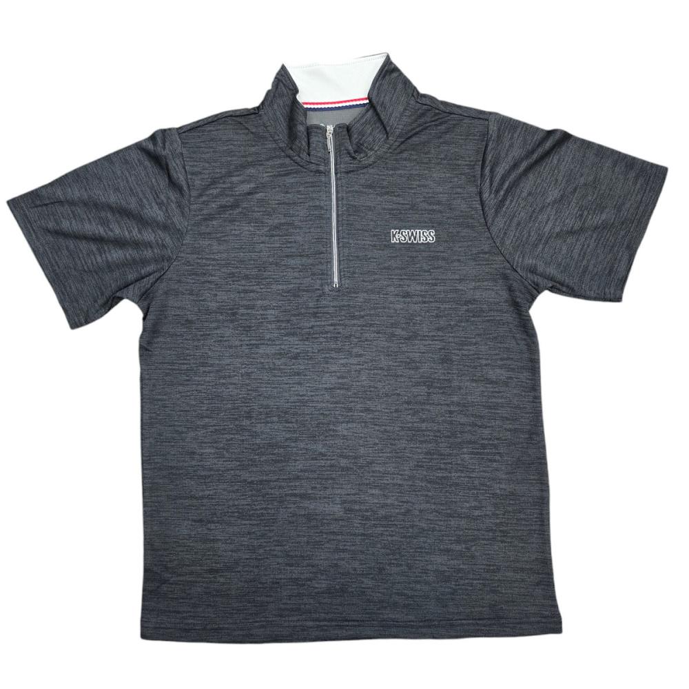 Ｋ・ＳＷＩＳＳ　婦人　杢天竺　ハーフジップＴシャツ　チャコール　Ｌ　ＫＢ４０３