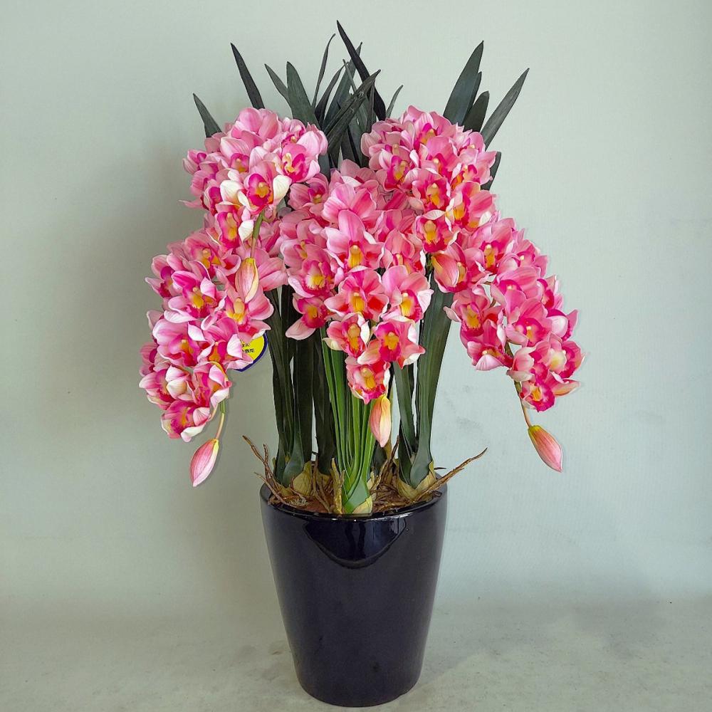 造花　ミディ　シンビジューム　５本立ち　白黄