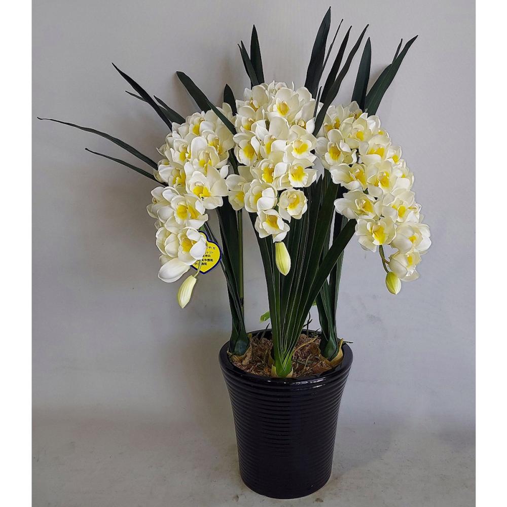 造花　シンビジューム　３本立ち　白黄