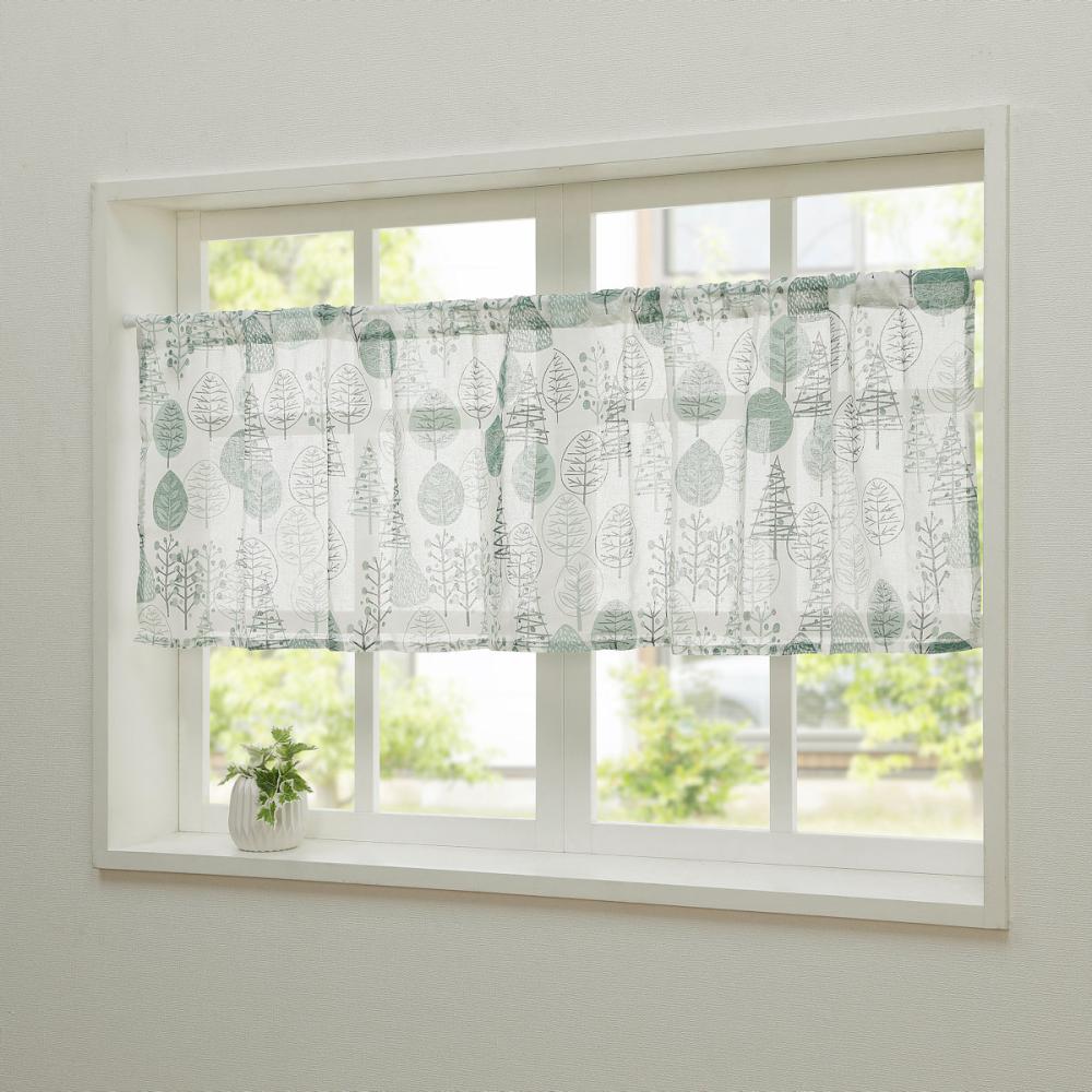 カフェカーテン　リーフ＆木立２　グリーン　１５０×４５ｃｍ