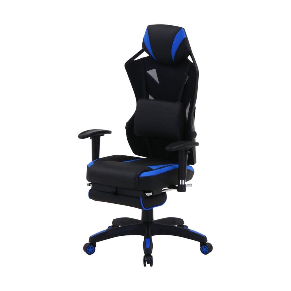 不二貿易　メッシュゲーミングチェア　レイズ　フットレスト付き　ブルー　ＣＤ１９４３０