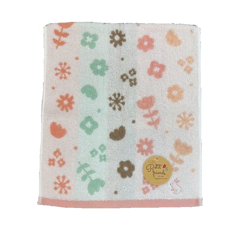 林　プチブルーム　無撚糸フェイスタオル　刺繍　ピンク