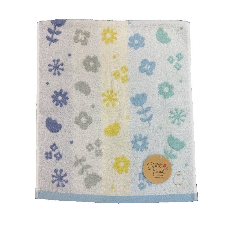 林　プチブルーム　無撚糸フェイスタオル　刺繍　ブルー