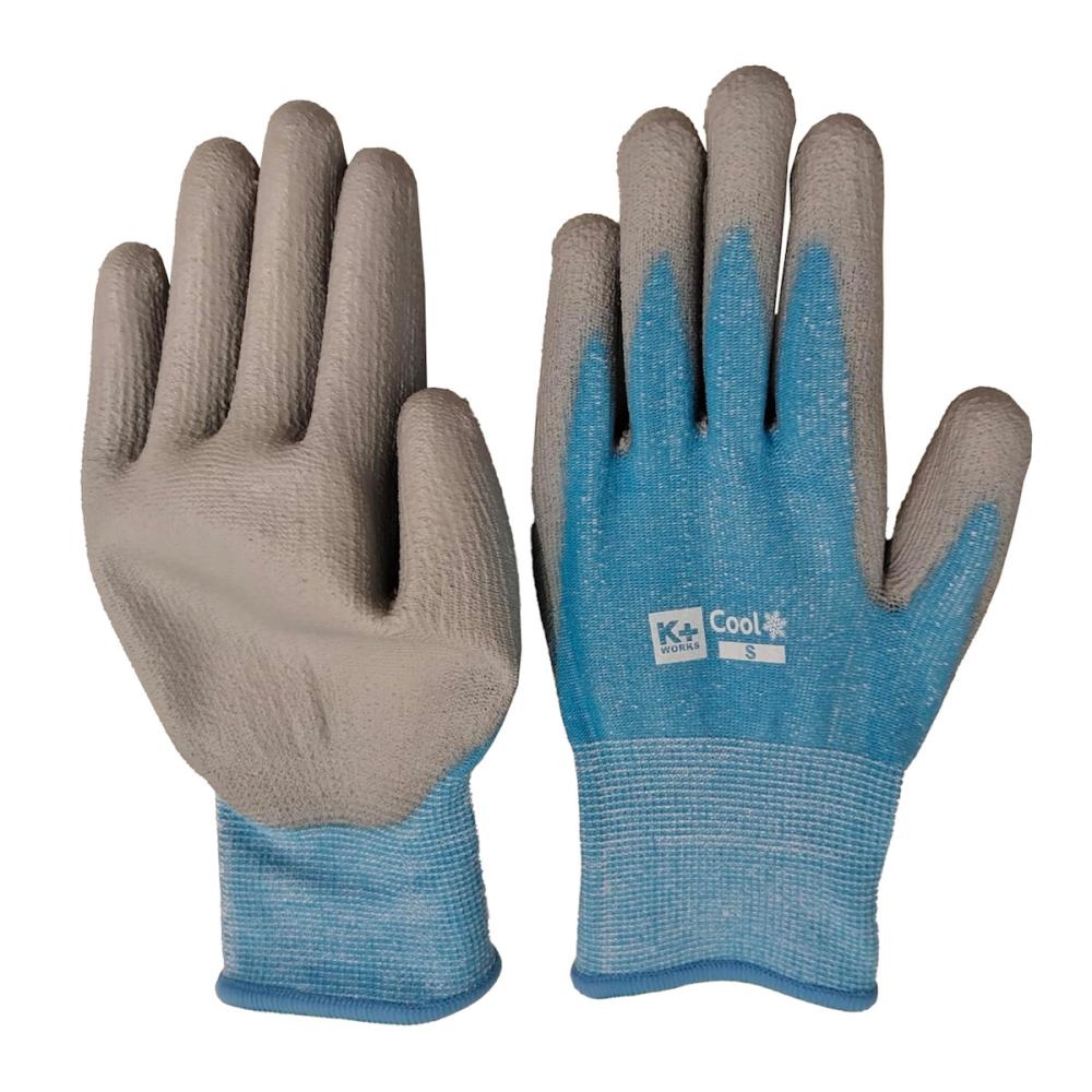 Ｋ＋ＷＯＲＫＳ　冷感ウレタン背抜き手袋　３双組　杢ブルー　Ｓ