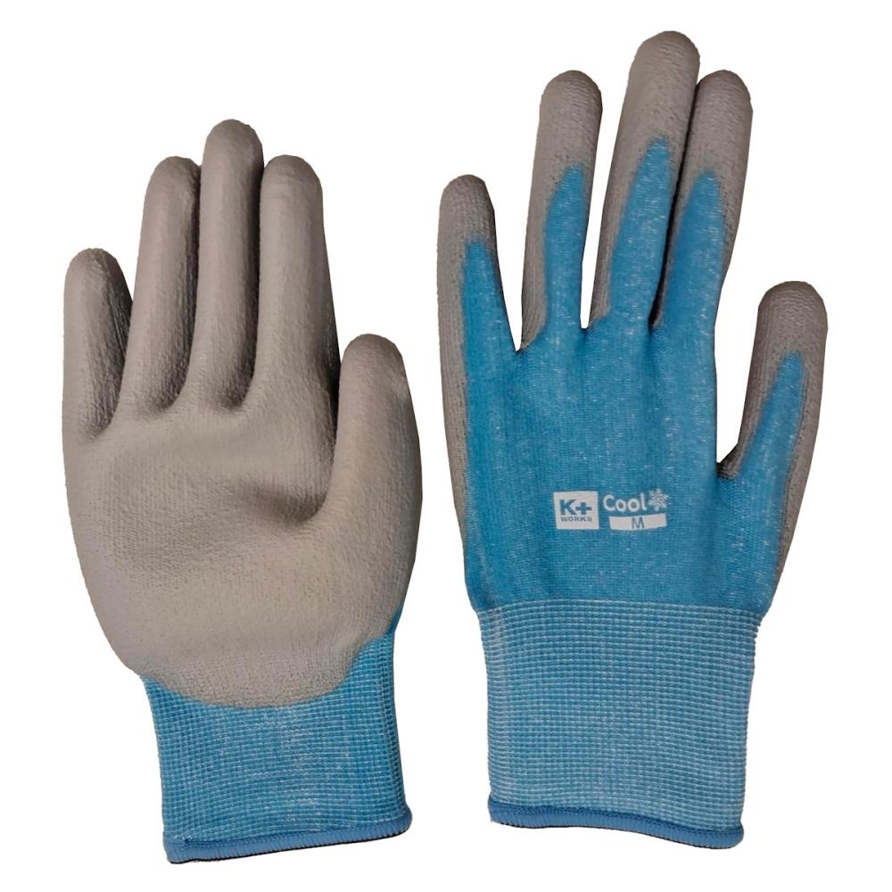 Ｋ＋ＷＯＲＫＳ　冷感ウレタン背抜き手袋　３双組　杢ブルー　Ｍ