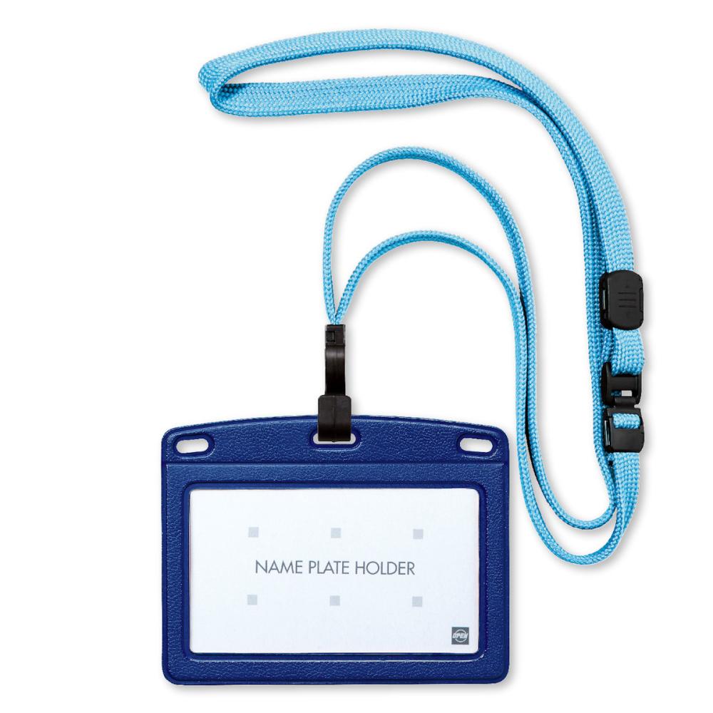オープン　吊り下げ名札　フック式　レザー調　青