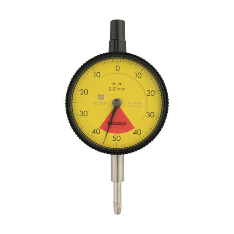ミツトヨ　標準形ダイヤルゲージ（１回転未満・耳金付裏ぶたタイプ）　測定範囲０～０．８ｍｍ　最小表示０＿