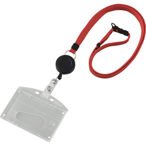 緑十字　吊り下げ名札（リール式ストラップ）　クリア／赤　ハードケース　２枚収納式　吊名札３４６Ｒ＿