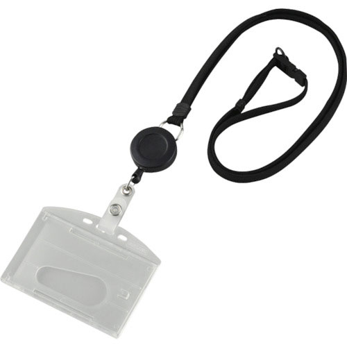 緑十字　吊り下げ名札（リール式ストラップ）　クリア／黒　ハードケース　２枚収納式　吊名札３４６ＢＫ＿