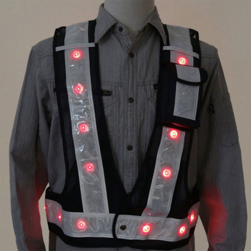 ミズケイ　多機能ベスト「光るんです」赤ＬＥＤタイプ（紺／白）＿