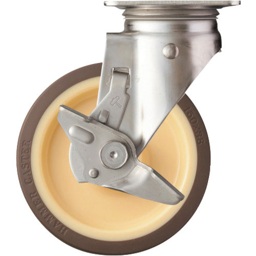 ハンマー　Ｓシリーズオールステンレス　旋回式ウレタン車輪（ローラーベアリング）１５０ｍｍ　ストッパー＿