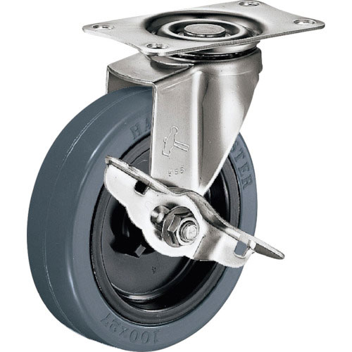 ハンマー　Ｅシリーズオールステンレス　固定式ナイロン車輪　１００ｍｍ　スットパー付＿