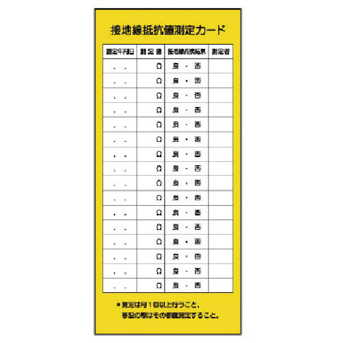 ユニット　電機関係標識　接地線抵抗値測定カード＿