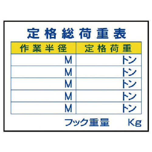ユニット　建設機械関係標識　定格総荷重表＿