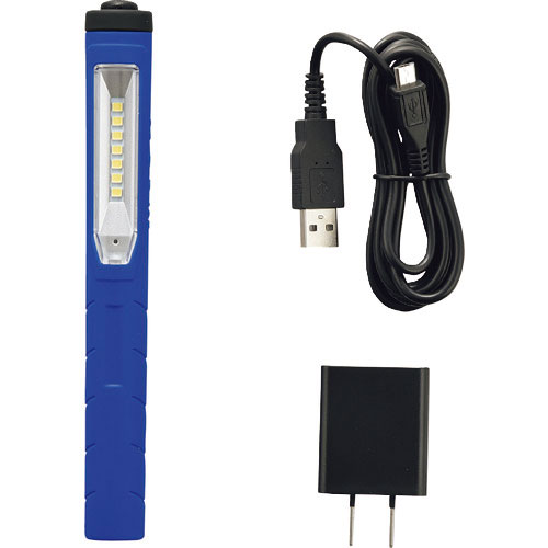 緑十字　ＬＥＤポケットライト（ＵＳＢ充電式バッテリー内蔵型）　青　ＪＰＬ－５６９３ＢＬ　全長１７０×＿