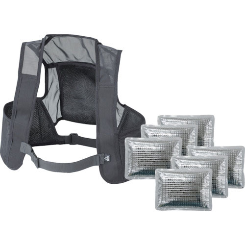 緑十字　熱中症予防対策用品　ピタッと冷却ベスト　予備保冷剤付き　ブラック　フリーサイズ＿