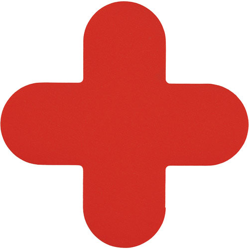 緑十字　路面表示ステッカー　十字型　赤　ＱＣＣ－Ｒ　１５０×１５０ｍｍ　１０枚組　ＰＶＣ＿