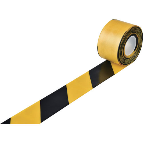 緑十字　高耐久ラインテープ　黄／黒　ＪＵ－１０１０ＴＲ　１００ｍｍ幅×１０ｍ　両端テーパー構造＿