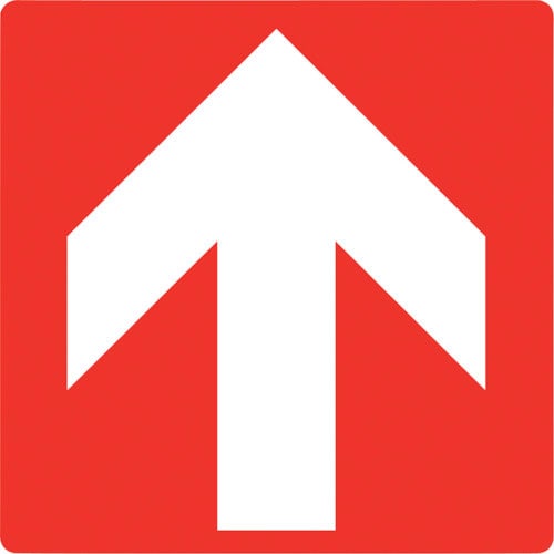 緑十字　階段蹴込み板用標示ステッカー　矢印　ＳＴＰＳ－７　赤　１００×１００ｍｍ　４枚組　エンビ＿