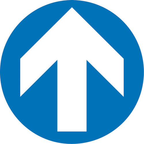 緑十字　階段蹴込み板用標示ステッカー　矢印　ＳＴＰＳ－８　青　１００ｍｍΦ　４枚組　エンビ＿