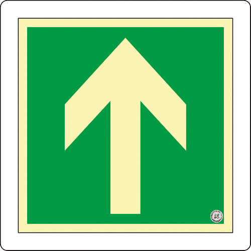 緑十字　中輝度蓄光避難誘導標識　↑矢印　床１３　３００×３００ｍｍ　床用　消防認定品＿