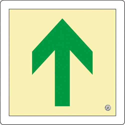 緑十字　中輝度蓄光避難誘導標識　↑矢印　床１６　３００×３００ｍｍ　床用　消防認定品＿