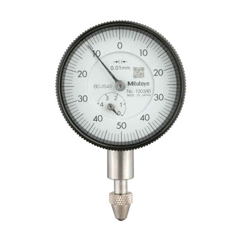 ミツトヨ　小形ダイヤルゲージ（平裏ぶたタイプ）　測定範囲０～４ｍｍ　最小表示０．０１ｍｍ　目盛仕様０＿