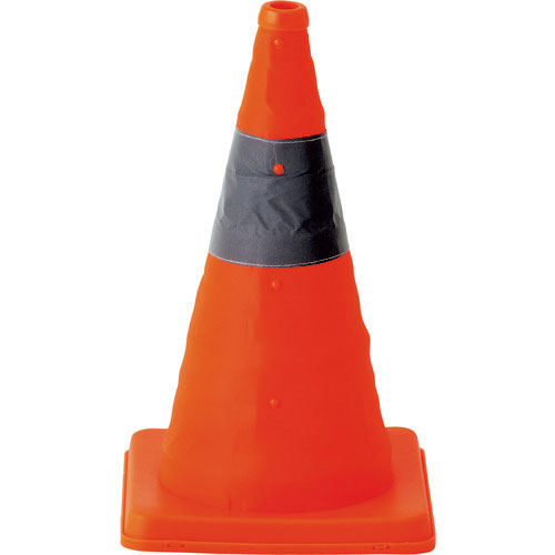 緑十字　伸縮式三角コーン　橙　伸縮コーン－ＹＲ（小）　高さ４１０ｍｍ（ベース２４５ｍｍ角）　反射材付＿