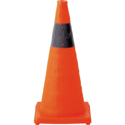 緑十字　伸縮式三角コーン　橙　伸縮コーン－ＹＲ（大）　高さ６２０ｍｍ（ベース２９５ｍｍ角）　反射材付＿