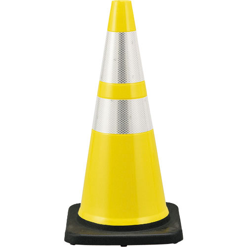 緑十字　カラーコーン　黄／白反射シート　ＰＶＣコーン－ＹＨ　高さ：７１０ｍｍ　ベース：３６０ｍｍ角　＿