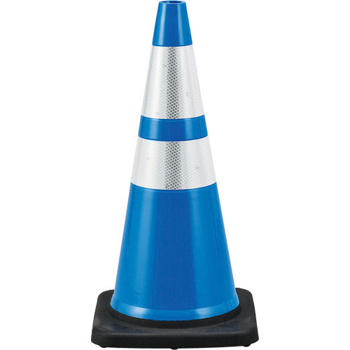 緑十字　カラーコーン　青／白反射シート　ＰＶＣコーン－ＢＬＨ　高さ：７１０ｍｍ　ベース：３６０ｍｍ角＿