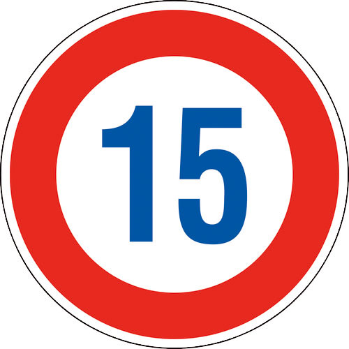 緑十字　道路標識（構内用）　制限速度１５キロ　道路３２３－１５Ｋ（ＡＬ）　６００ｍｍΦ　反射タイプ　＿